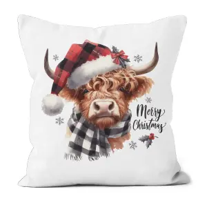 Poly Linen Christmas Cushion Highland Cow 30cm x 30cm