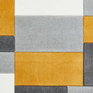 Grey and Yellow Easy to Clean Geometrical Modern Rug for Living Room, Bedroom, Dining Room - 120cm X 170cm