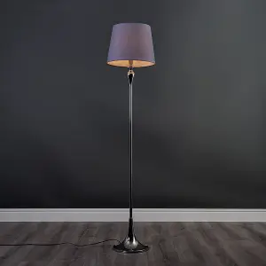 ValueLights Faulkner Modern Polished Chrome Spindle Design Floor Lamp with Grey Tapered Shade - Includes 10w LED GLS Bulb 3000K