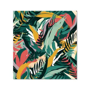 Coloured Tropical Leaves Premium Glass Kitchen Splashback W600mm x H600mm