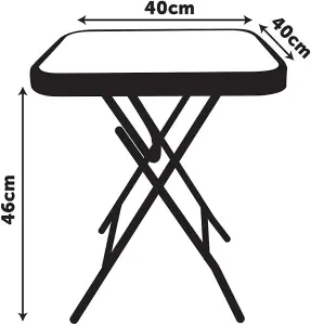 Folding Tempered Glass Folding Patio Table Non-Slip, Coated Steel Frame Perfect for Garden, Picnic & Living Room  40x40cm Top