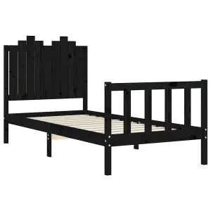 Berkfield Bed Frame with Headboard Black 90x200 cm Solid Wood