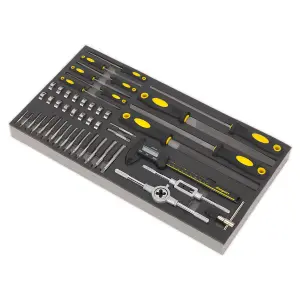 Sealey Tool Tray With Tap & Die File & Caliper Set 48 Pcs - Yellow/Black S01132