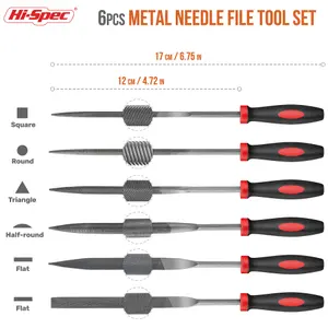 Hi-Spec 6pc Metal Small Needle Hand Mini File Set. Steel Flat, Half, Round & Triangle Sizes for Metal, Wood & Craftwork