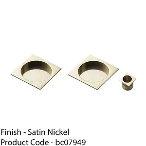 30mm Sliding Door Rose & 2x 53mm Square Flush Finger Pulls - Satin Nickel