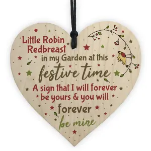 Red Ocean Robin Redbreast Christmas Tree Decoration Mum Dad Nan Memorial Wooden Heart Plaque Grave Gift Sign