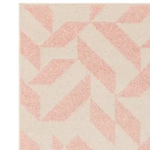 Pink Shapes Abstract Funky Modern Geometric Easy to clean Rug for Dining Room-200cm X 290cm