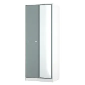 San Jose Ready assembled Contemporary Duck egg blue & white Tall Double Wardrobe With 1 mirror door (H)1960mm (W)740mm (D)520mm