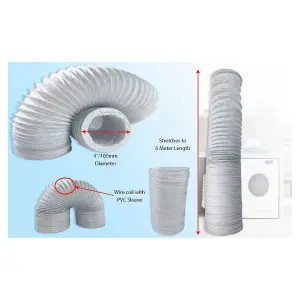 Extra Strong Tumble Dryer Vent Hose Exhaust Pipe 4 Inch 6 Metre 19.7 Feet Length by Ufixt