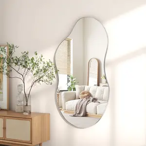 Asymmetrical Metal Framed Wall Accent Mirror Silver / 90.9cm H x 55.1cm W