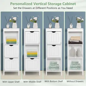 Costway Bathroom Floor Cabinet Wooden Storage Cupboard Freestanding 2 Removable Drawers