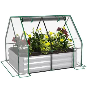 Outsunny Raised Garden Bed Planter Box with Greenhouse, Large Window, Clear