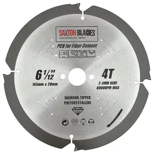 Saxton PCD1654T PCD Circular Saw Blade, 165mm x 4 Teeth Polycrystalline Diamond Tipped Fibre Cement Board, Hard Materials