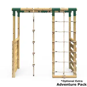 Rebo Wooden Children's Swing Set with Monkey Bars plus Deck & 6ft Slide - Double Swing - Luna Green