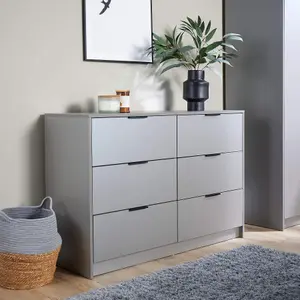 Home Source Phoenix Wide Chest 6 Drawers Grey