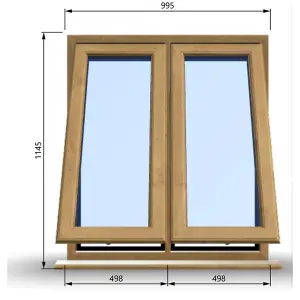 995mm (W) x 1145mm (H) Wooden Stormproof Window - 2 Opening Windows (Opening from Bottom) - Toughened Safety Glass