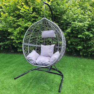 Garden Hanging Rattan Egg Chair - Grey