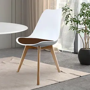 Soho White & Chocolate Plastic Dining Chair with Squared Light Wood Legs