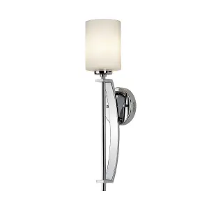 IP44 Wall Light Large Single Opal Etched Glass Shade Polished Chrome LED G9 3.5W