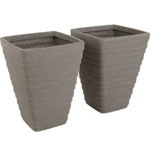 Charles Bentley Pair of Tall Trojan Square Granite Planters (Dia. 40cm) Pots