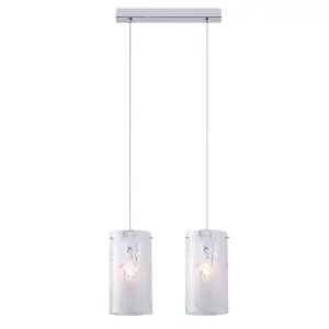 Luminosa Modern Hanging Pendant Chrome 2 Light  with Fabric Shade, E27