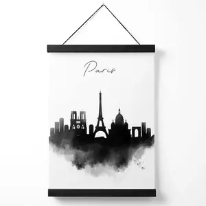 Paris Watercolour Skyline City Medium Poster with Black Hanger