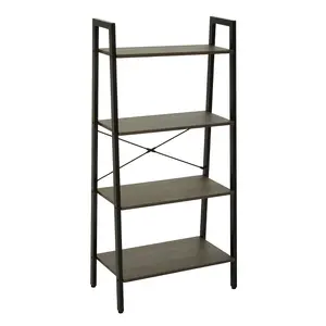 Interiors By Premier Functional Four Tier Dark Oak Veneer Ladder Shelf Unit, Stylish Industrial Narrow Shelf, Versatile Cupboard