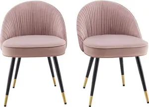 Miyae Set Of 2 Pleated Pale Pink Velvet Upholstered Dining Chairs - Dining Room Chairs - Dining Table Chairs - Daals - Dining Chairs