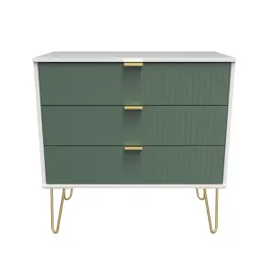 Linear Ready assembled Matt green & white 3 Drawer Chest of drawers (H)695mm (W)765mm (D)415mm