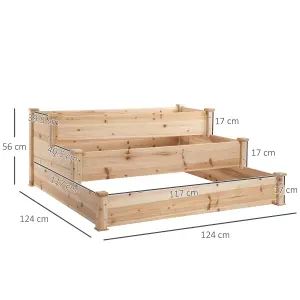 Outsunny Wooden Raised Bed 3-Tier Planter Kit Elevated Plant Box 124x124x56cm