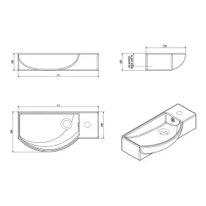 460mm Curved Wall Hung 1 Tap Hole Basin Chrome Sleek Waterfall Tap & Bottle Trap Waste