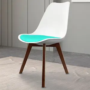 Soho White & Aqua Plastic Dining Chair with Squared Dark Wood Legs