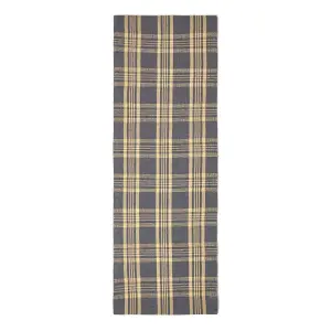 Homescapes Douglas Grey and Yellow Tartan Check Non-Slip 100% Wool Rug, 66 x 200 cm