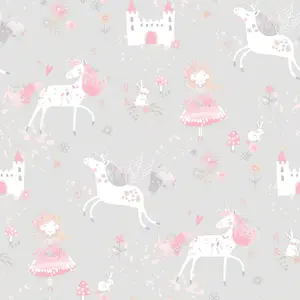 Galerie Just 4 Kids 2 Grey Pink Unicorns & Princesses Smooth Wallpaper