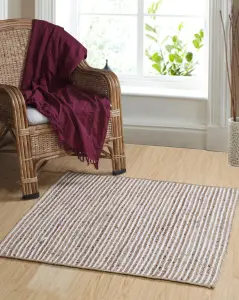 CHAKKAR PALE Stripe Square Jute Beige Hall Rug / 120 cm x 120 cm