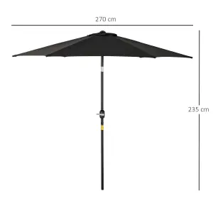 Outsunny Patio Umbrella Parasol Sun Shade Garden Aluminium Black 2.7M