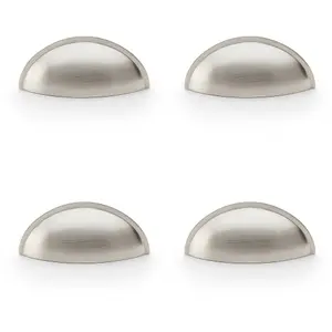 4 PACK - Rear Fixing Cup Handle - Satin Nickel 57mm Centres Solid Brass Shaker Unit Pull