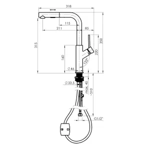 Hommix Rubineta Bona-35 Spout Pull Out Kitchen Mixer