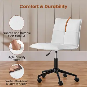 Yaheetech Armless Desk Chair with Adjustable Seat Height - White