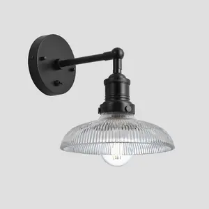 Industville Brooklyn Glass Dome Wall Light, 8 Inch, Black Holder