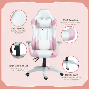 HOMCOM Gaming Chair for Adults Faux Leather Computer Chair w/ 3D Armrests Pink