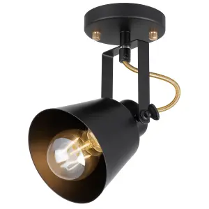 Abigail Matt Black Single Spotlight with Gold Fittings - E27