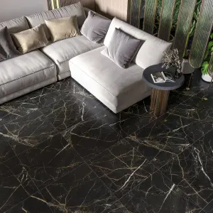 Top Ceramics Black Marble Tiles Porcelain Matt Floor Wall (L)60cm x (W)60cm Each box 1.08sqm