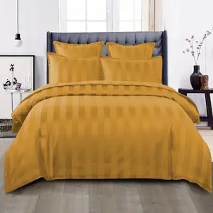 Renze Microfiber 250 TC Reversible Stripe Duvet Cover Set with Pillowcases Ochre / Double Duvet Cover + 2 Standard  Pillowcases