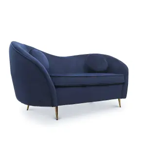 2 Seater Loveseat Small Sofa in Velvet Navy Blue Fabric