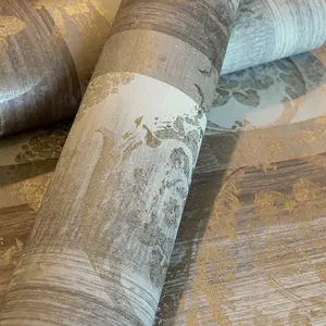 Galerie Adonea Nerites Taupe Metallic Damask Stripe Smooth Wallpaper Roll