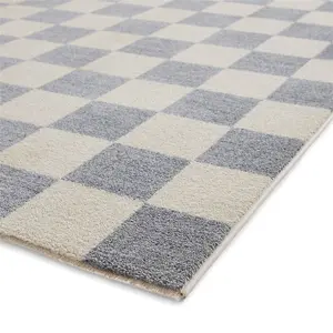 Baltimore 66618 Checkerboard Geometric Modern Rugs in Blue - 120x170cm