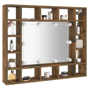 Berkfield Mirror Cabinet with LED Smoked Oak 91x15x76.5 cm