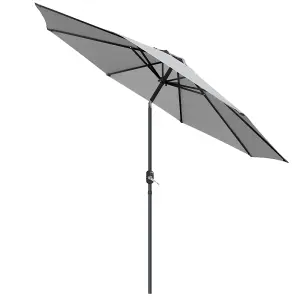 SunDaze 2.7M Grey Round Garden Parasol Outdoor Patio Umbrella, Base Weights & Weather Protective Cover