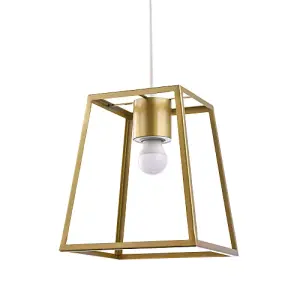 Industrial Lantern Pendant Light Shade in Satin Gold with Square Top and Bottom